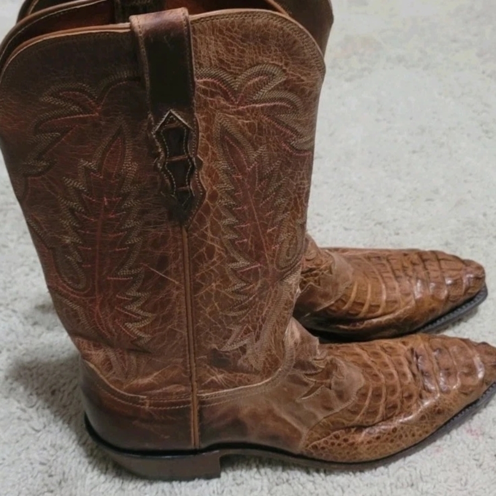 Lucchese 1883 N1132 Men’s Brown Caiman Belly Western Boots Size 9D Round Toe